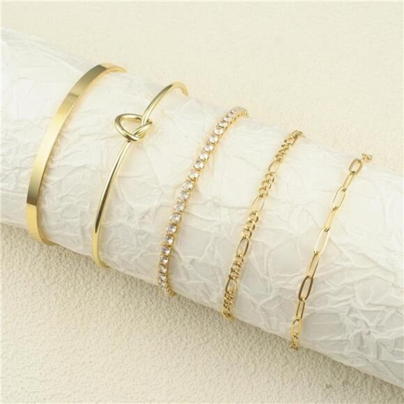 14K Gold Plated Stackable Bangle Cuff Bracelet Set for Women - Picture 5 of 7